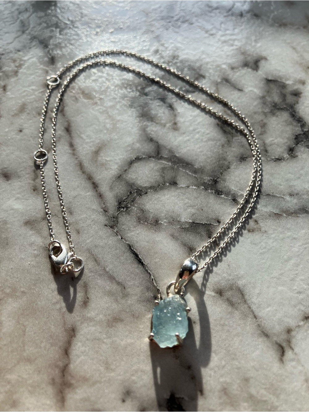 Sterling Silver Raw Aquamarine Pendant Necklace - Light Blue